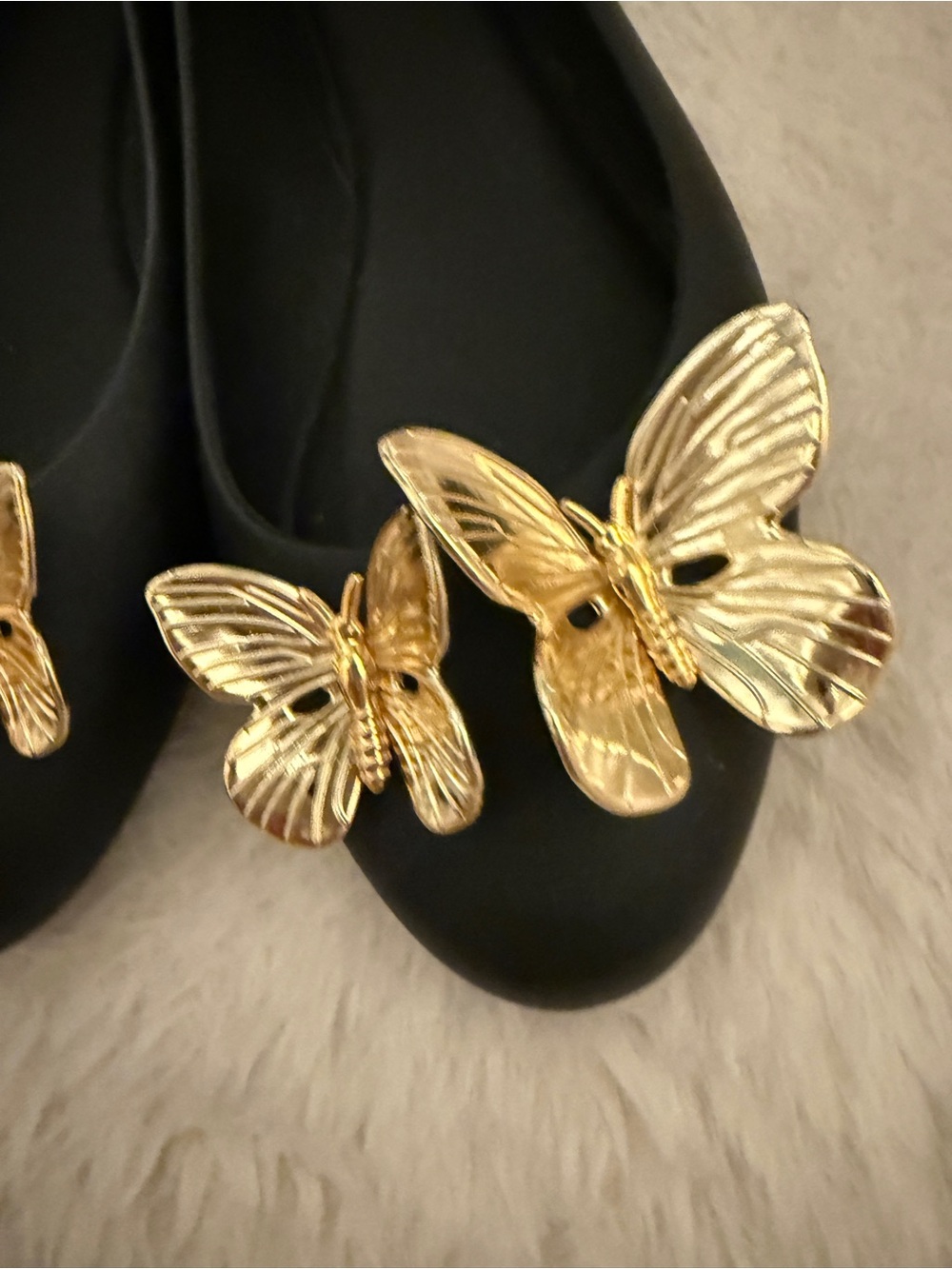 Melissa Doll XIX Women's Black PVC Ballet Flats with Gold Butterflies  8 NEW - Picture 4 of 11